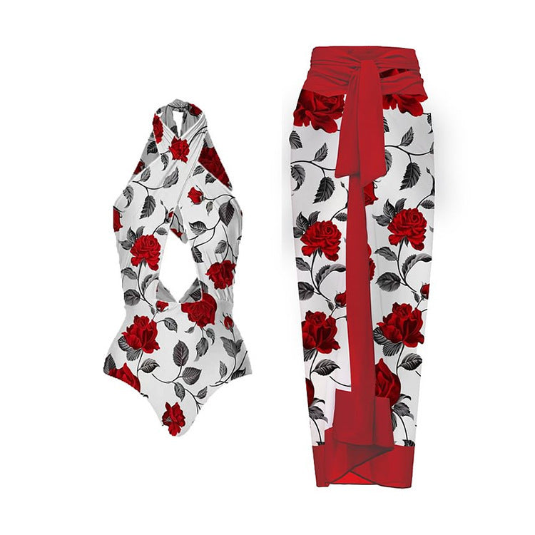 Elegantes Damen Badeanzug-Set mit Wickeldesign und floralen Details von berg-feldt