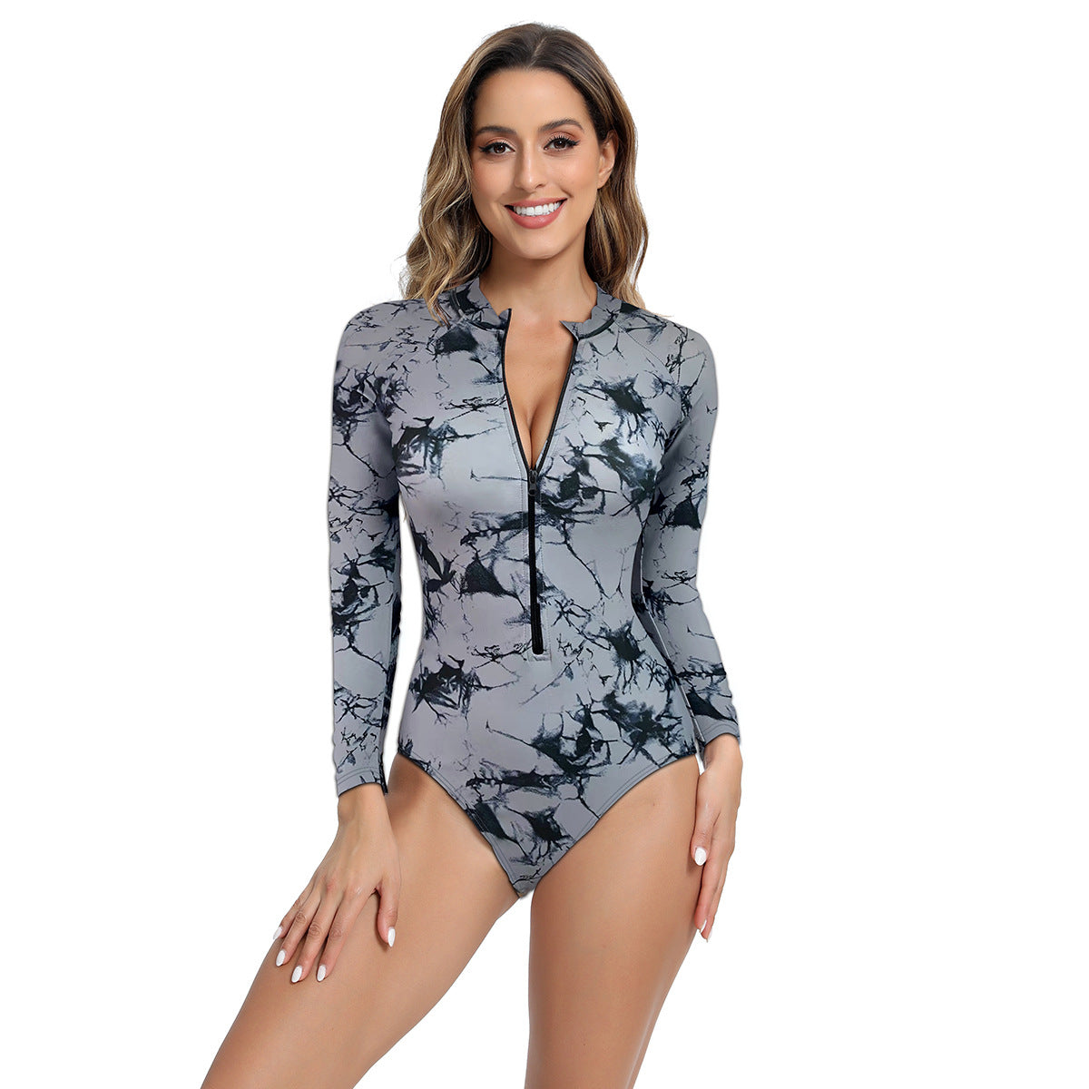 Maillot de bain à manches longues pour femme Berg-feldt, motif floral et fermeture éclair