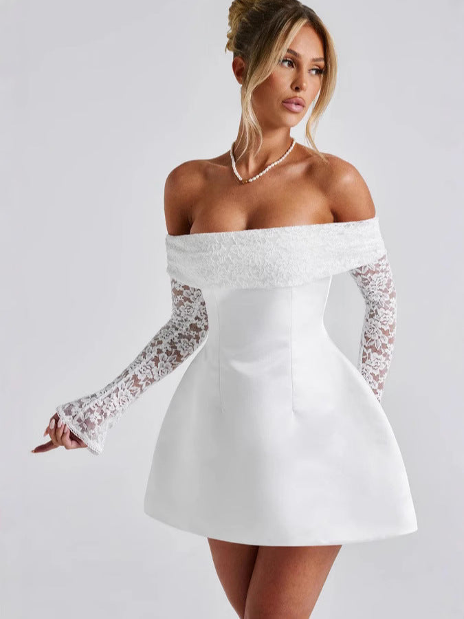 Robe femme à épaules dénudées avec manches en dentelle florale et jupe évasée Berg-Feldt