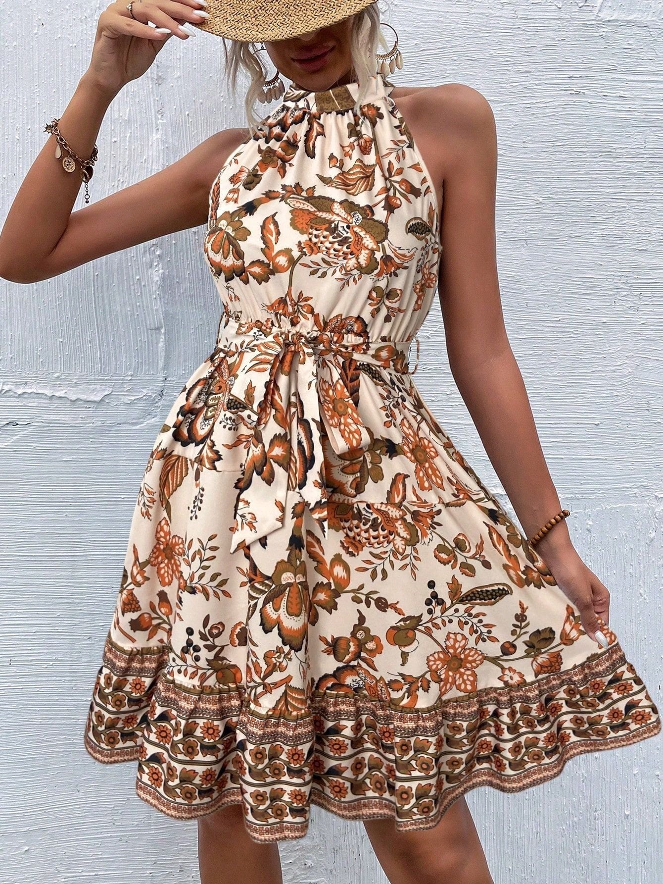 Damen Sommerliches Kragenkleid mit floralem Design und Bindegürtel Berg-Feldt