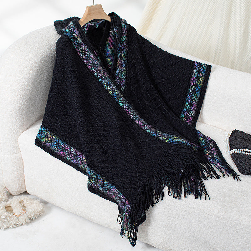 Poncho élégant pour femme avec motif structuré de qualité supérieure et franges Berg-Feldt