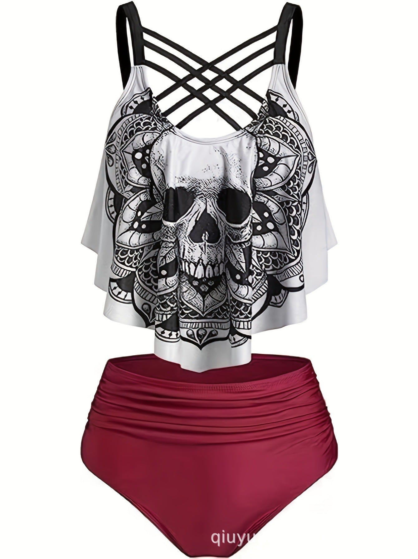 Ensemble bikini femme avec dentelle fantaisie et motif tête de mort unique de berg-feldt