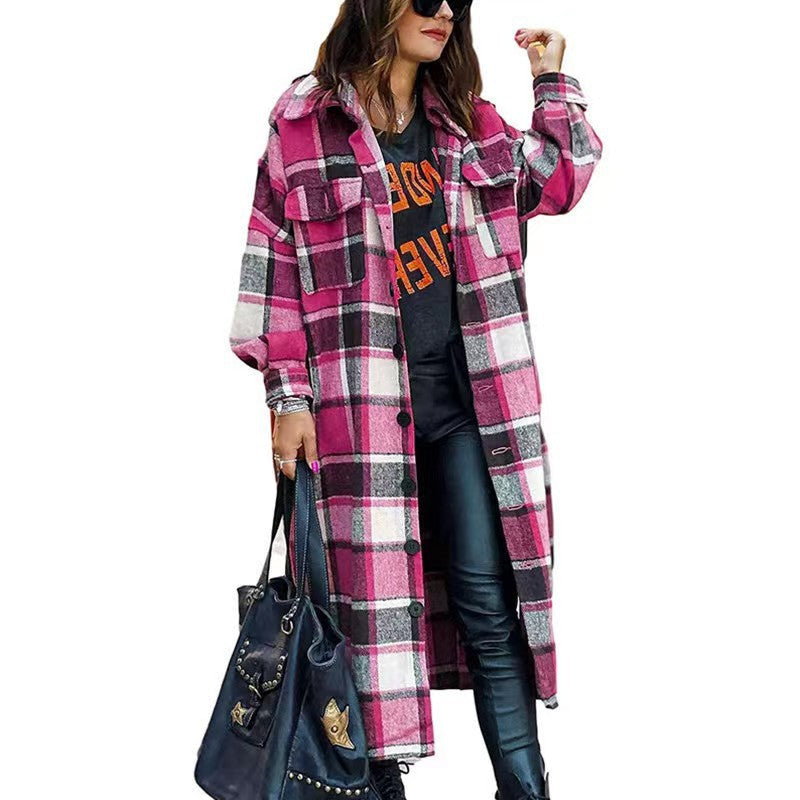 Manteau long à carreaux pour femme avec poches pratiques Berg-Feldt