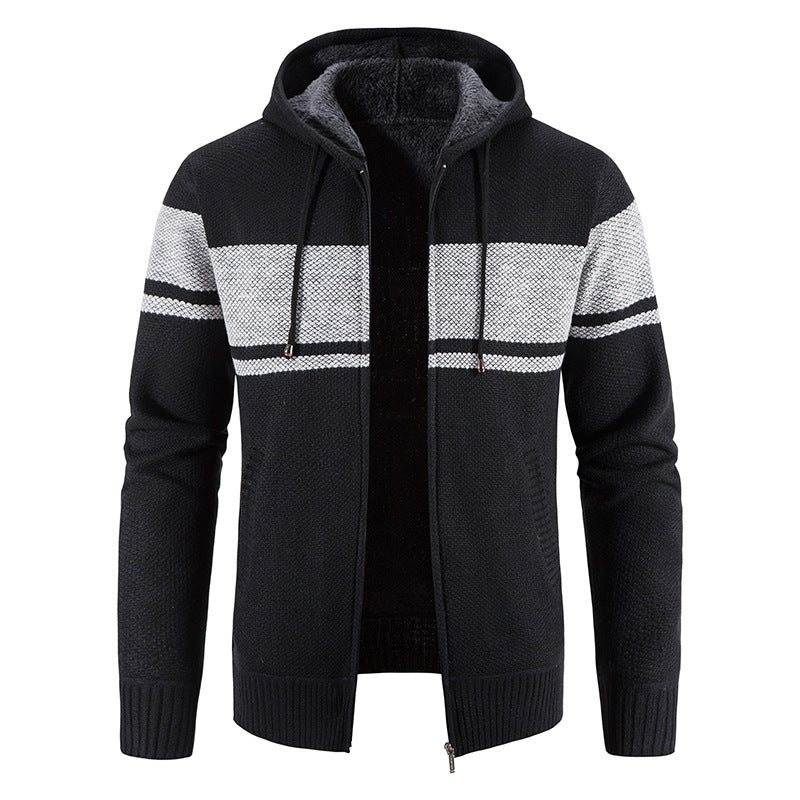 Herren Strickjacke mit Kapuze und kontrastierendem Streifenmuster Berg-Feldt