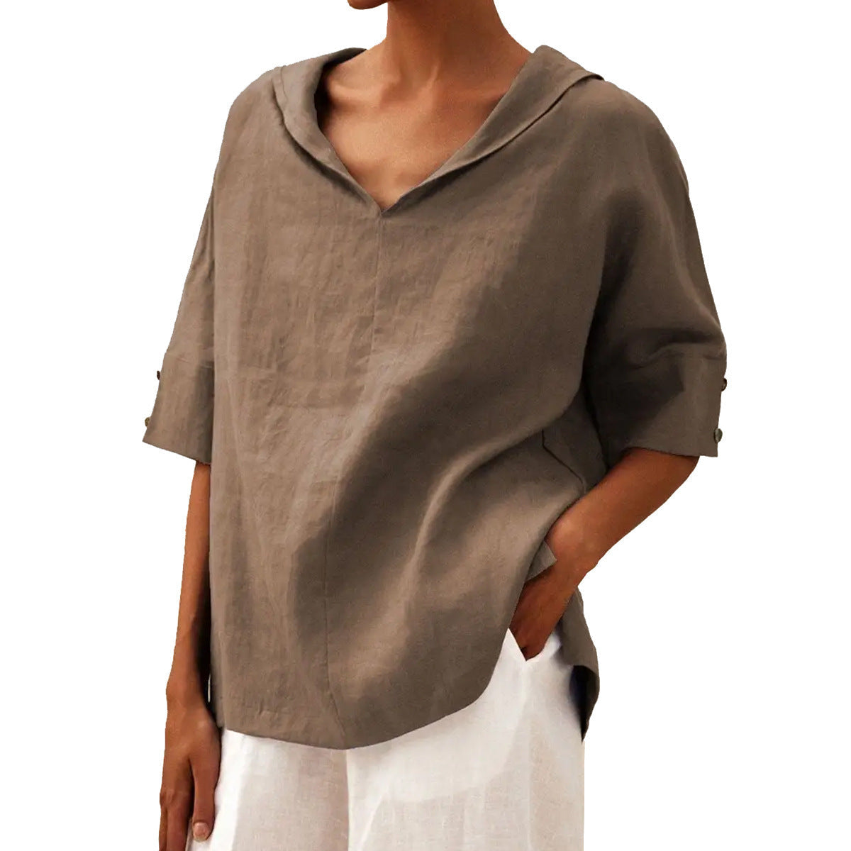 Leinenbluse für Damen: lässig, Kapuze, kurze Ärmel (berg-feldt)
