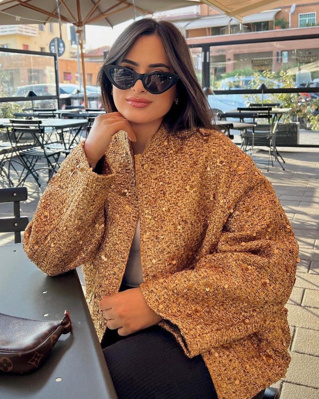 Berg-Feldt | Gold Pailletten Stehkragenjacke