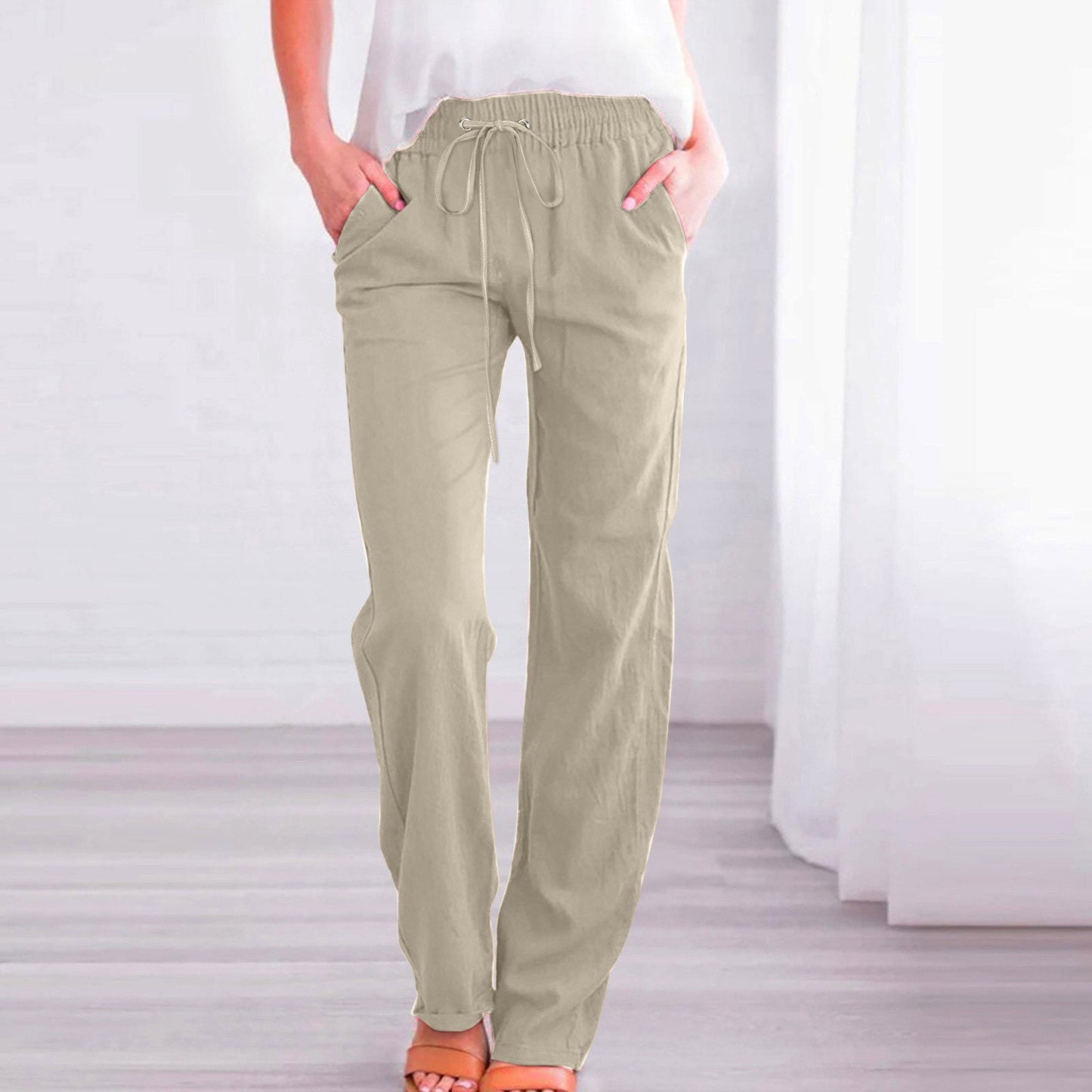 Pantalon en lin confortable pour femme, taille élastique et poches Berg-Feldt