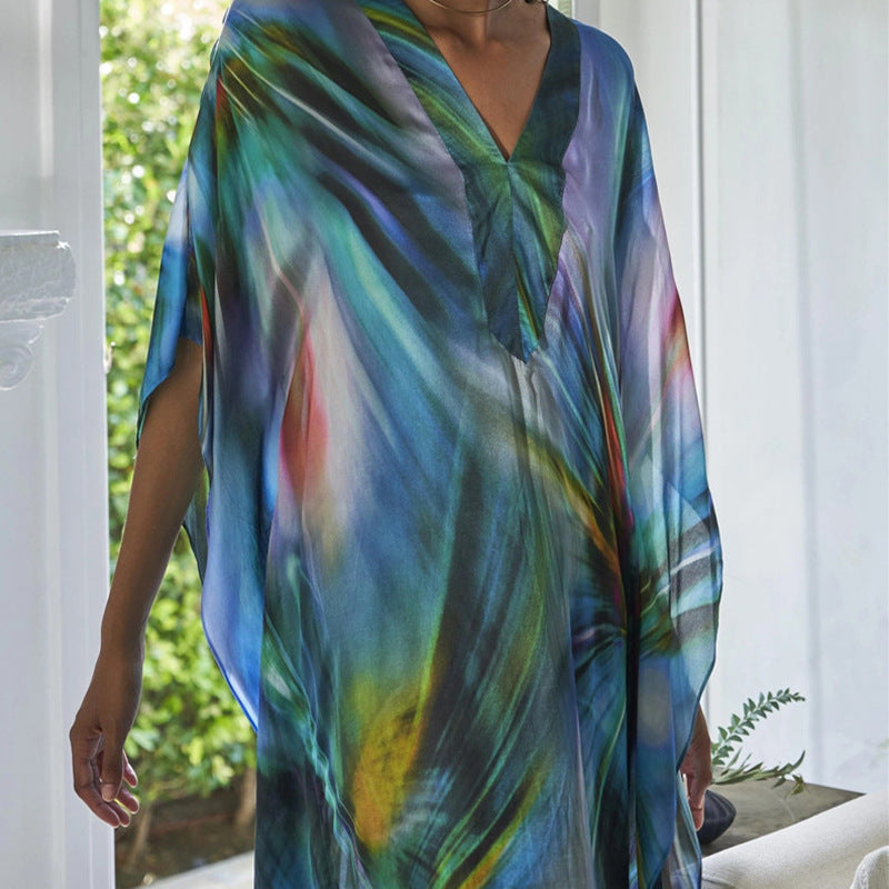 Weit schwingender Damen-Kaftan mit buntem, abstraktem berg-feldt Design