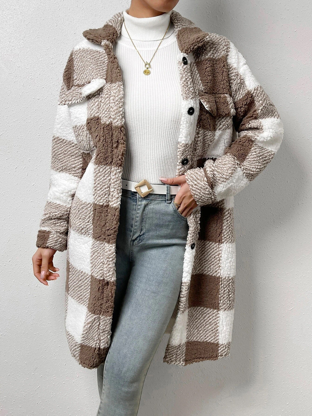 Manteau douillet à carreaux pour femme avec doublure douce et boutonnage Berg-Feldt