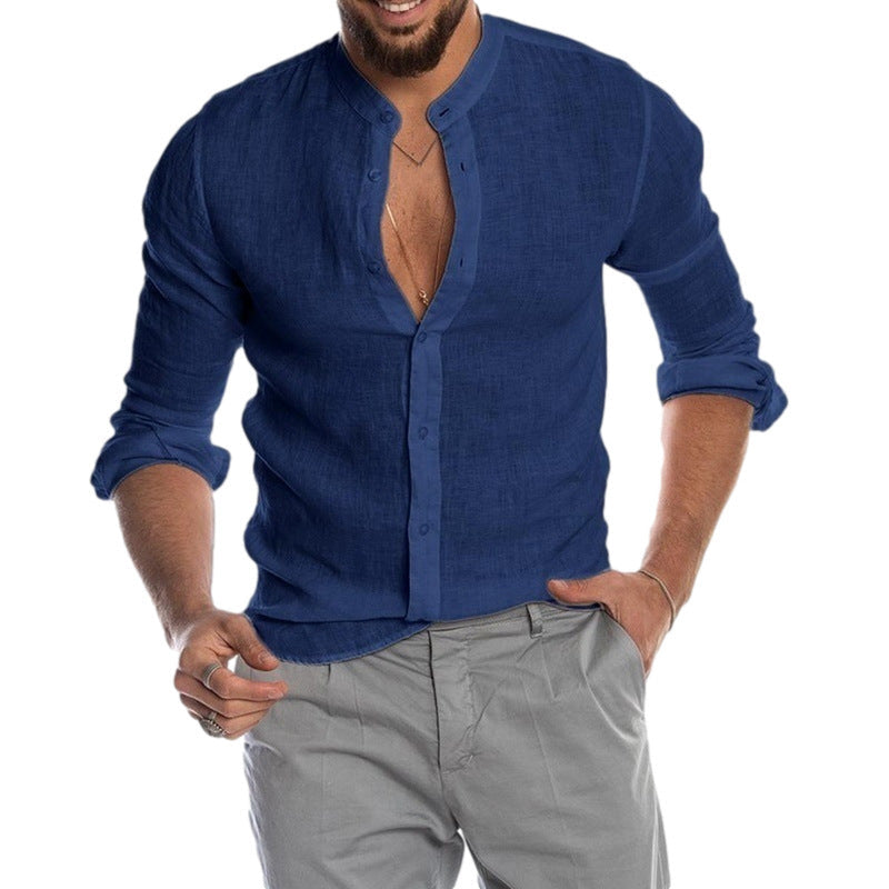 Herren Leinenhemd mit modernem Henley-Ausschnitt und Struktur Berg-Feldt