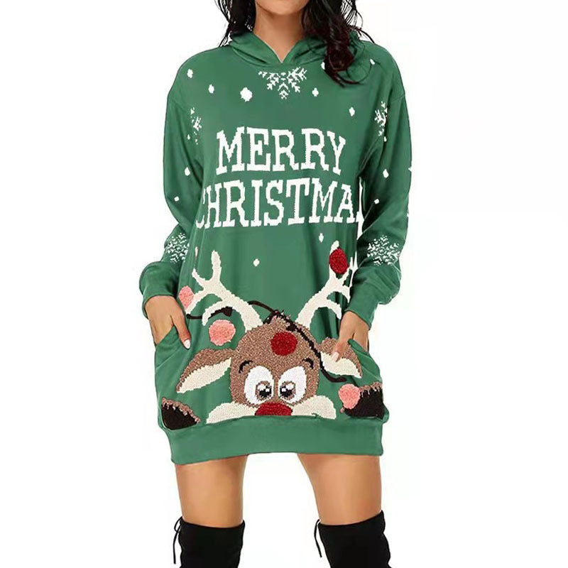Robe à capuche pour femme avec motif de renne mignon et inscription de Noël Berg-Feldt