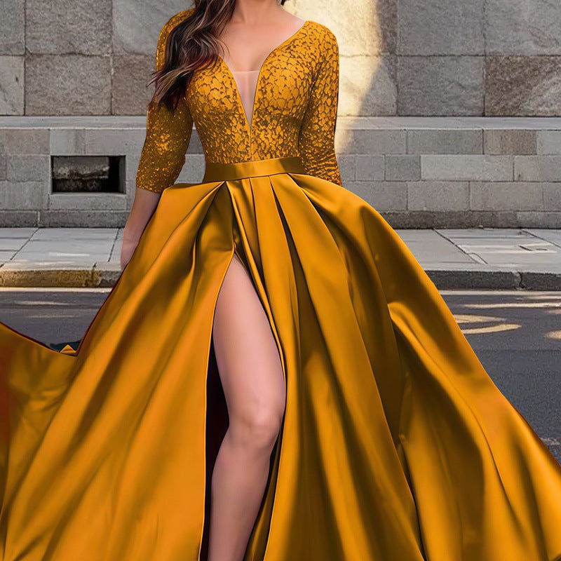 Robe de soirée élégante avec décolleté en V profond et fente latérale pour femme Berg-Feldt