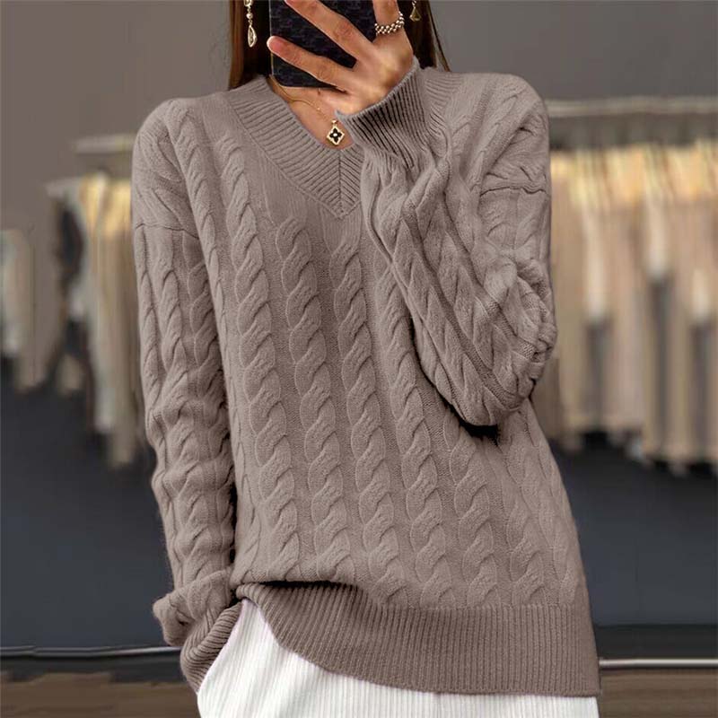 Berg-Feldt | Strickpullover mit Flechtmuster und V-ausschnitt Acryl Weich und Warm