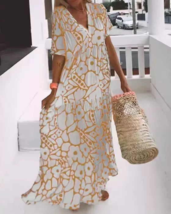 Robe longue bohème pour femme avec imprimé floral et manches fluides, par berg-feldt