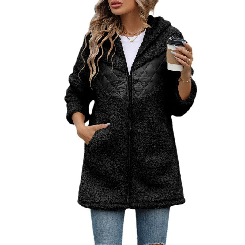 Damen Oversized Teddyjacke mit Kapuze und praktischen Taschen Berg-Feldt
