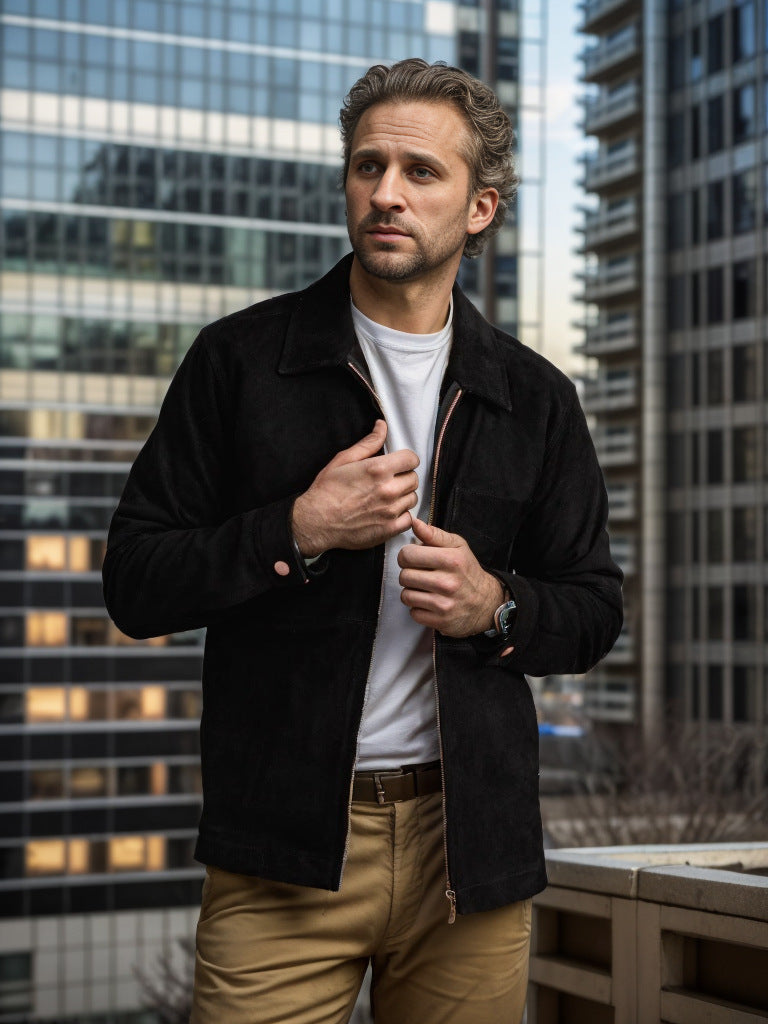Veste en cuir suédé élégante et décontractée pour homme avec col montant Berg-Feldt