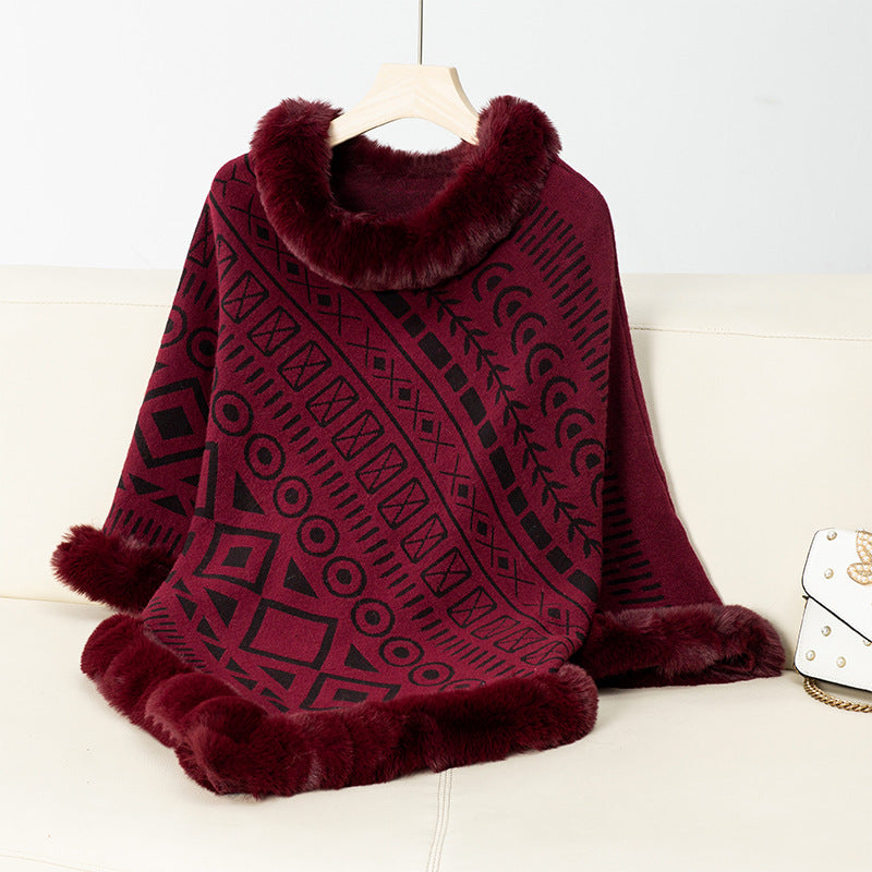 Damen poncho à la mode avec col décoratif en fausse fourrure Berg-Feldt