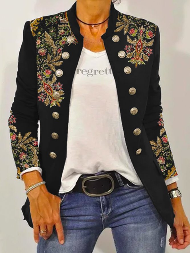 Damen Elegante Blazerjacke mit floralem Stickdesign und kontrastierenden Knöpfen Berg-Feldt