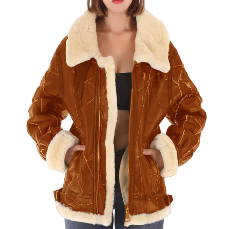 Berg-Feldt Blouson Aviateur Doublé Fausse Fourrure pour Femme