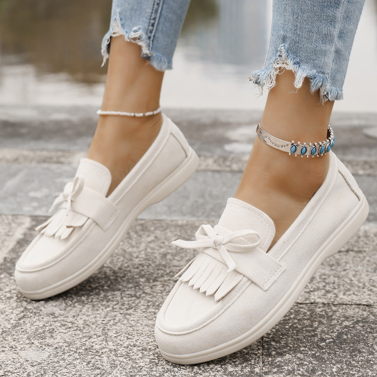 Bequeme Damen-Mokassins mit modischen Fransen und Gummisohle von berg-feldt