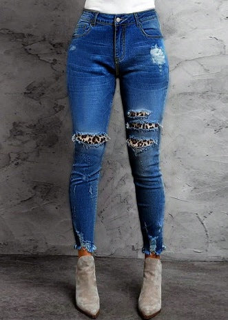 Jean slim femme tendance effet léopard et déchiré de berg-feldt