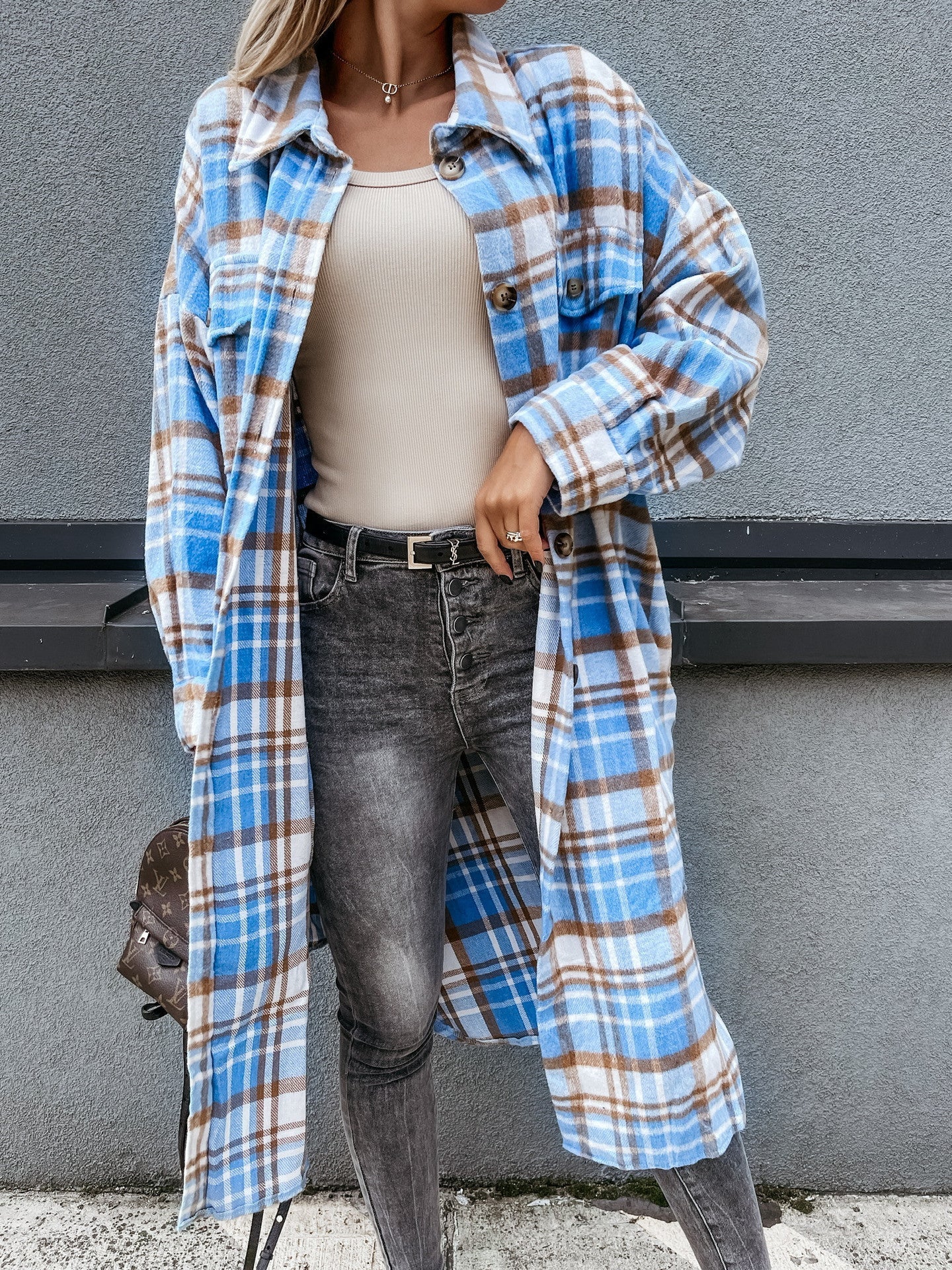 Chemisier-manteau à carreaux pour femme en mélange de coton doux Berg-Feldt