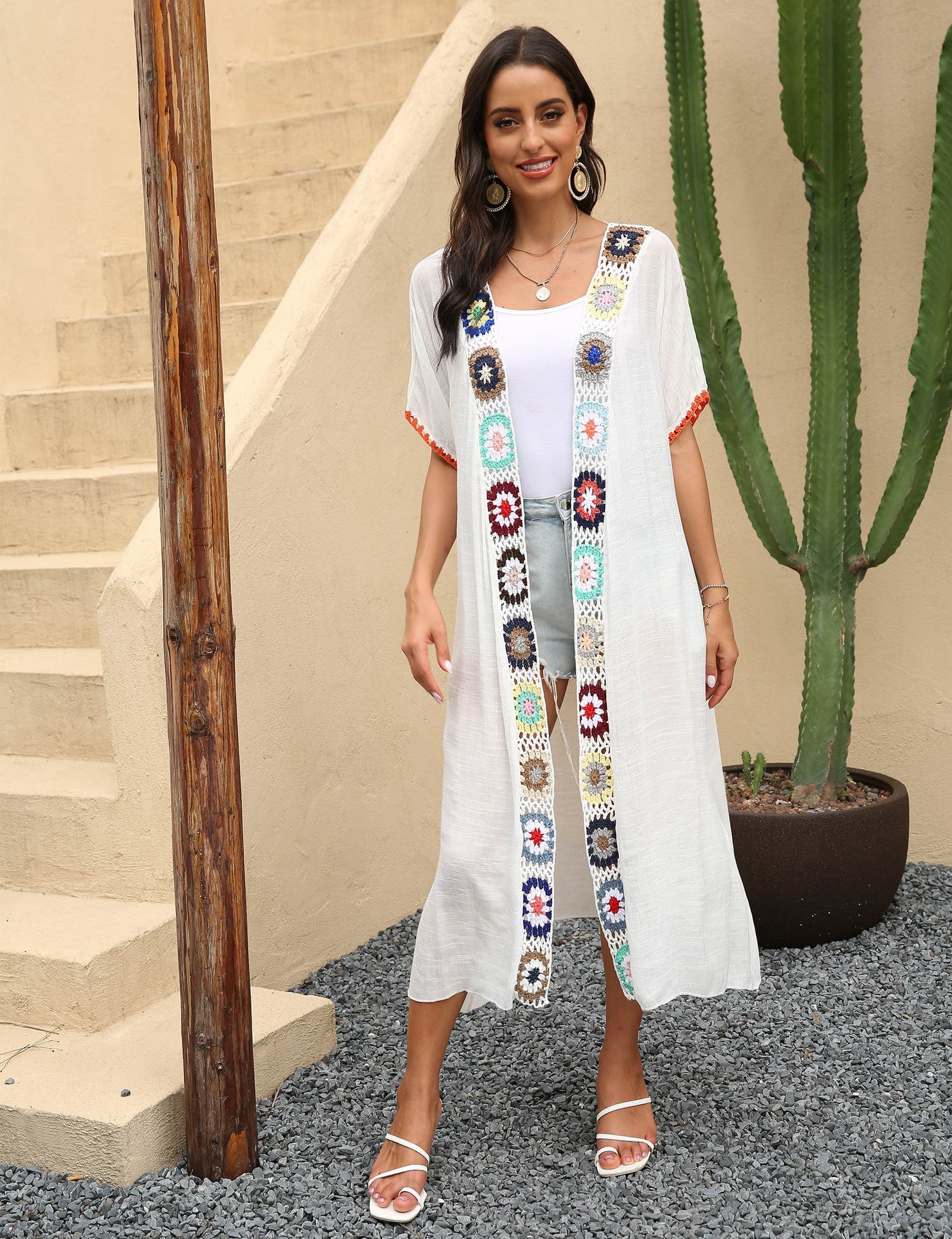 Bohemian Crochet Trim Kimono Cover-Up by berg-feldt for Women
 - berg-feldt