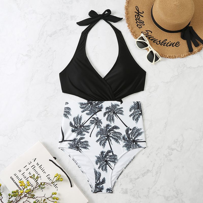 Maillot de bain femme Berg-feldt, taille haute, imprimé palmiers