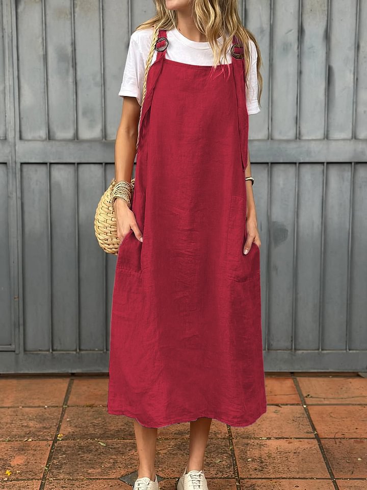 Robe longue décontractée en lin à bretelles avec poches pratiques pour femme Berg-Feldt