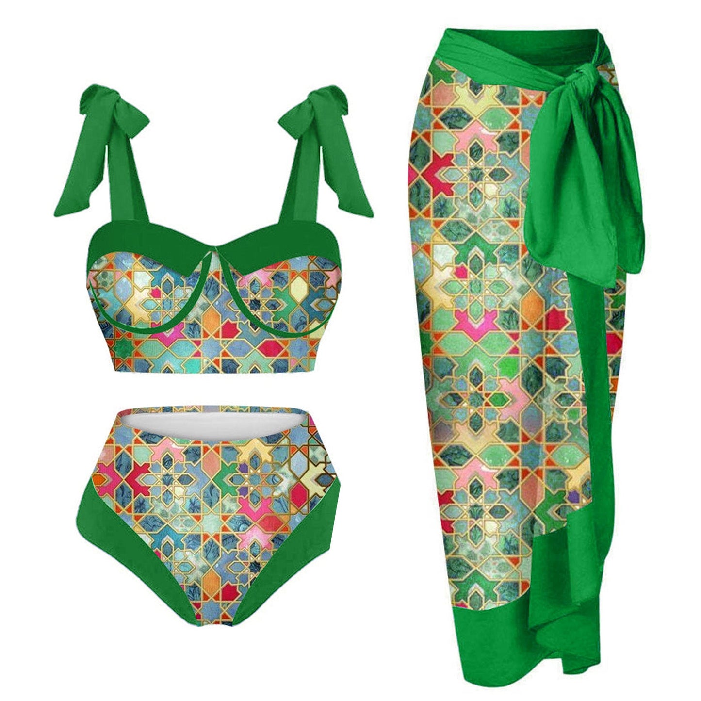 Ensemble de bikini Berg-Feldt pour femmes, taille haute, imprimé floral, avec jupe portefeuille assortie