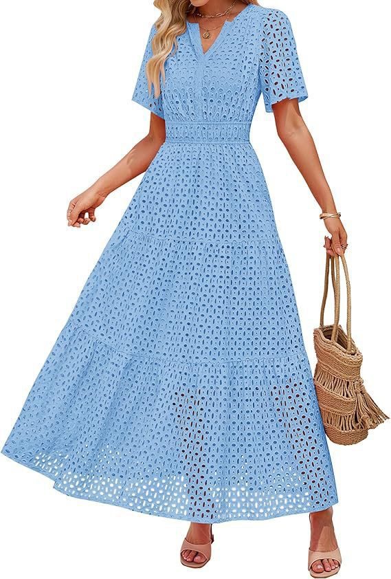 Leichtes Maxikleid für Damen mit Lochmuster und V-Ausschnitt von berg-feldt