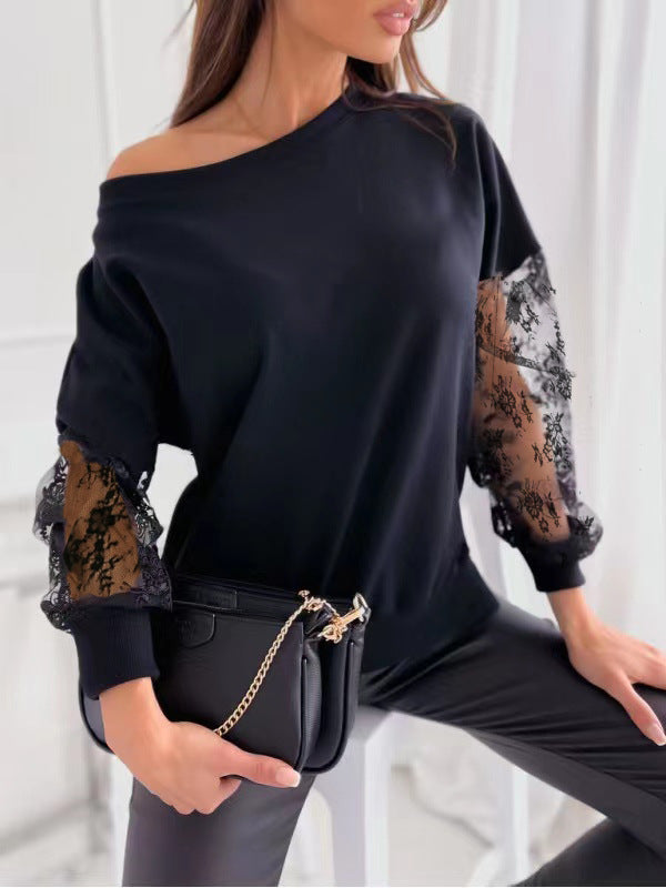 Pull élégant pour femme avec manches transparentes en dentelle et encolure asymétrique Berg-Feldt