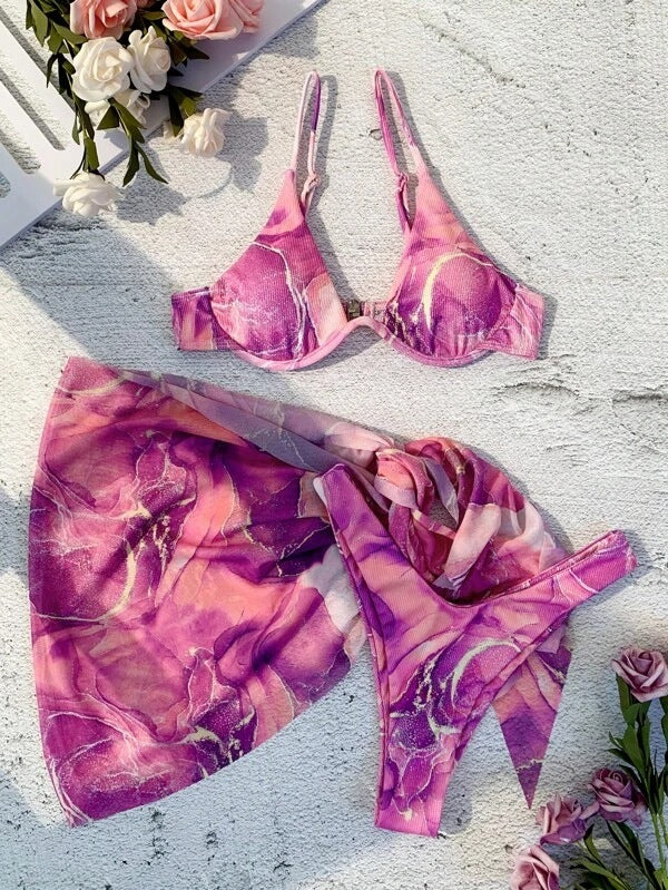 Maillot de bain deux pièces pour femme Berg-Feldt à motif floral avec paréo assorti