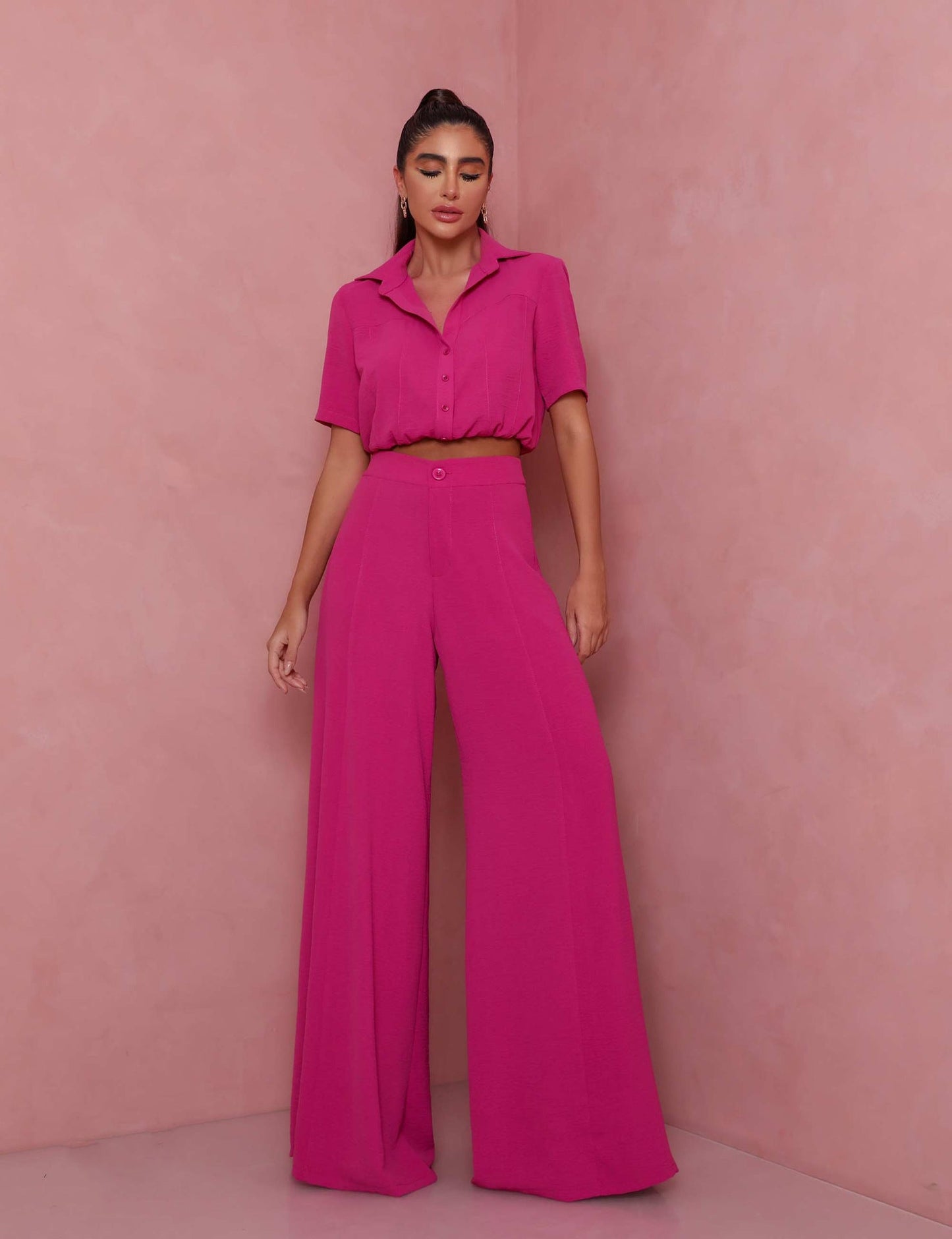 Ensemble élégant chemisier à manches courtes et pantalon palazzo femme Berg-Feldt