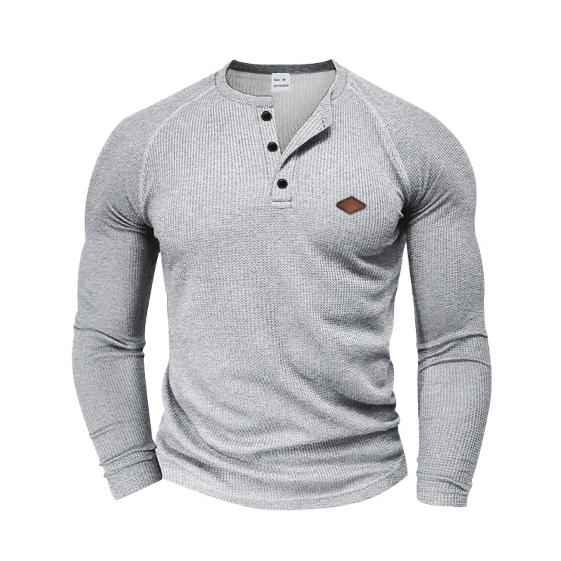 T-shirt Henley à manches longues pour homme, avec tissu texturé et patte de boutonnage tendance Berg-Feldt