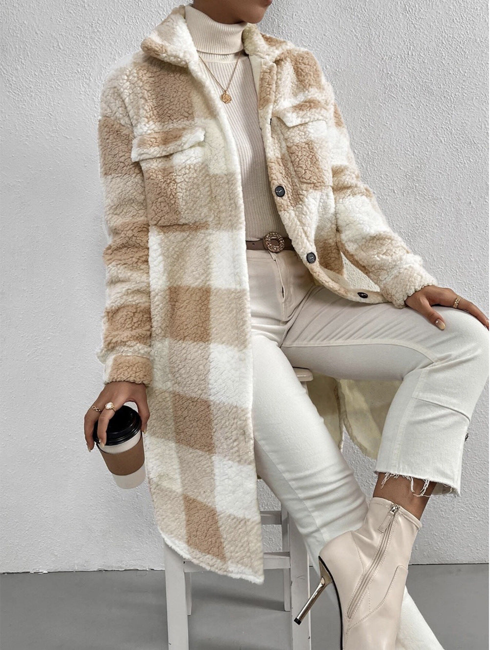 Manteau douillet à carreaux pour femme avec doublure douce et boutonnage Berg-Feldt