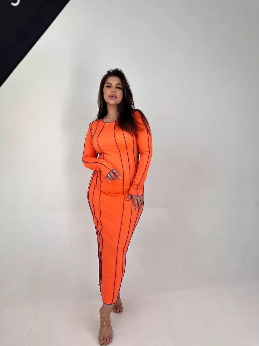 Modernes, figurbetontes Midikleid mit langen Ärmeln und Streifen von berg-feldt