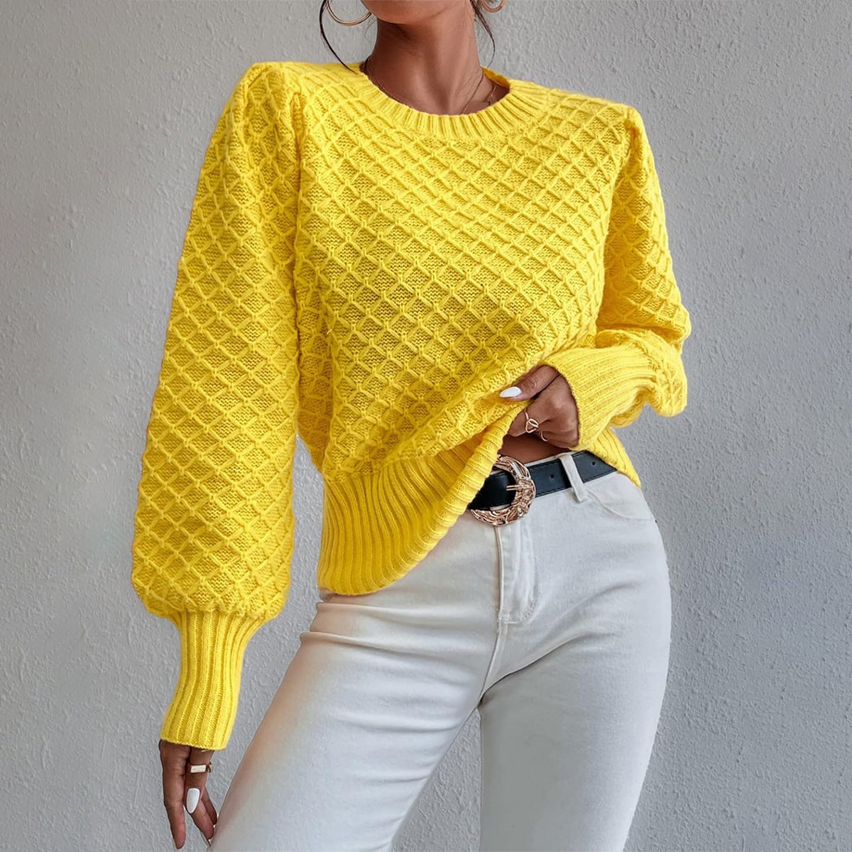 Berg-Feldt | Pullover Sweatshirt Wollmischung Relaxed Fit Gestepptes Muster Rundhalsausschnitt