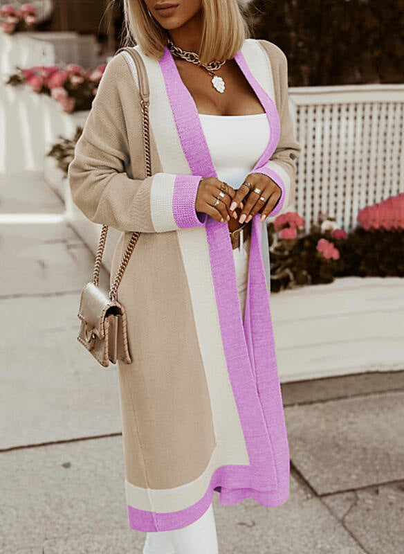 Damen Long Cardigan avec Blocs de Couleur et Devant Ouvert Berg-Feldt