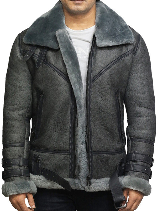 Blouson de motard en cuir d'agneau pour homme, doublure douillette en teddy et détails pratiques Berg-Feldt