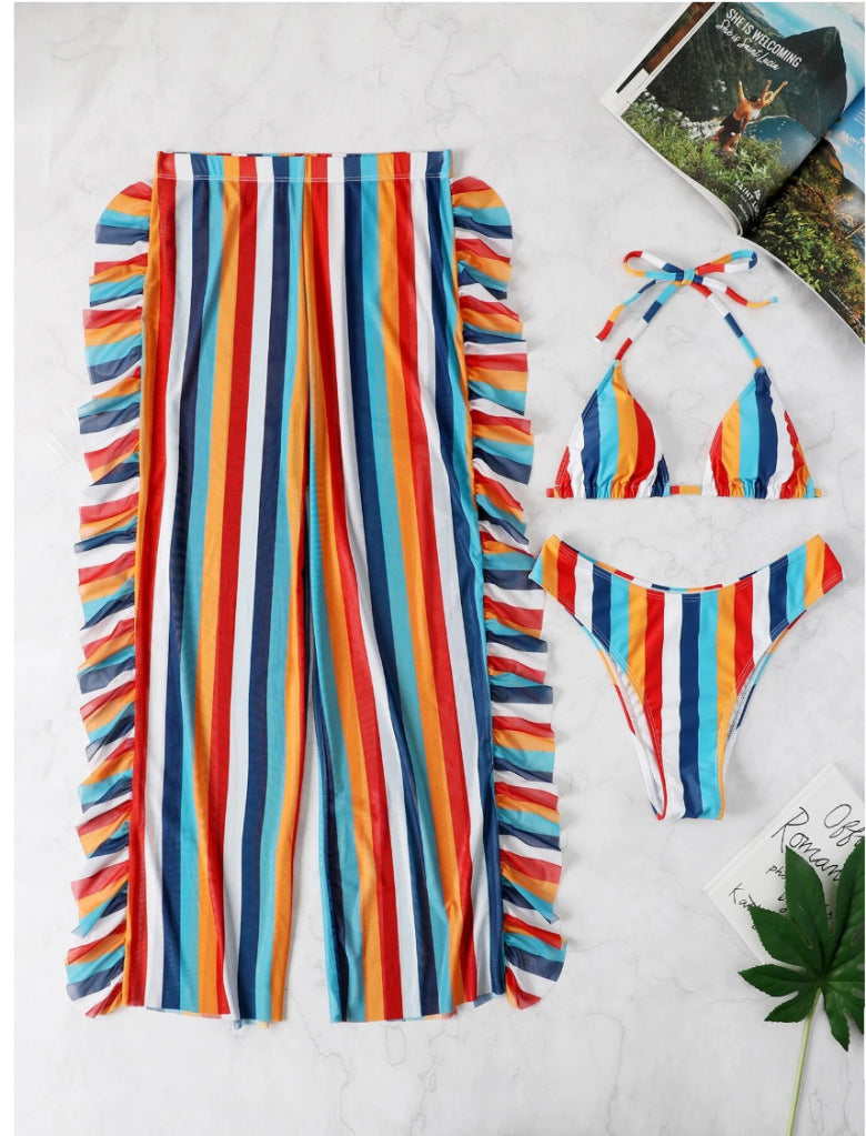 Ensemble bikini à volants et motif rayé tendance pour femme, par berg-feldt