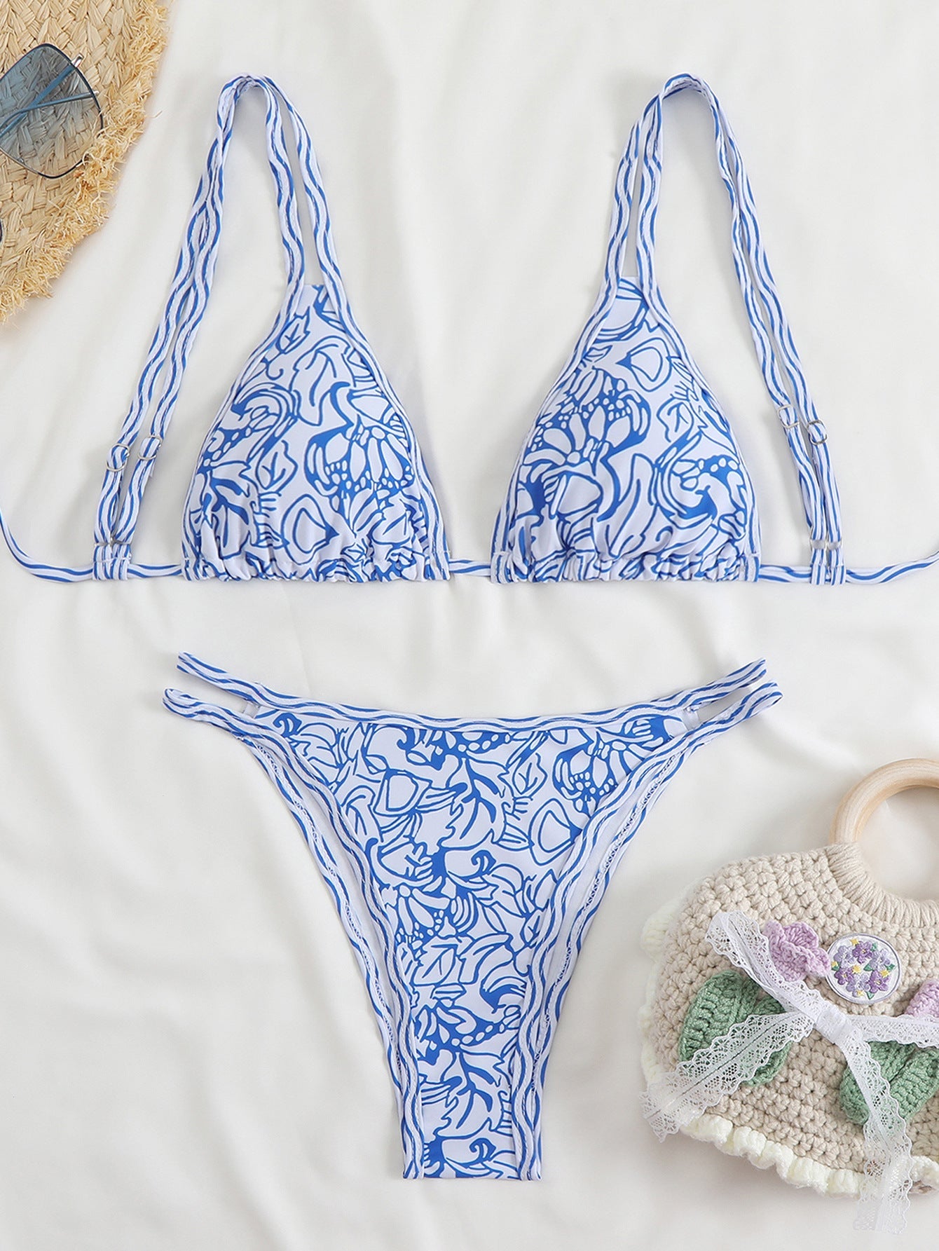 Ensemble de bikini berg-feldt avec haut triangle, imprimé floral et bretelles réglables