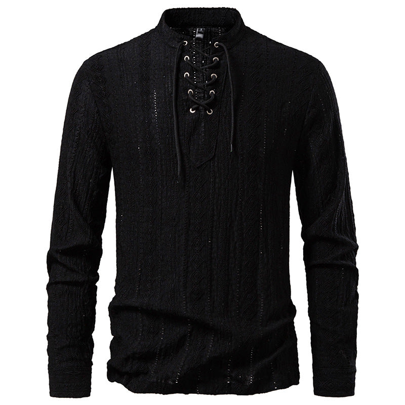 Chemisier à manches longues pour homme avec design créatif à lacets Mountain Field