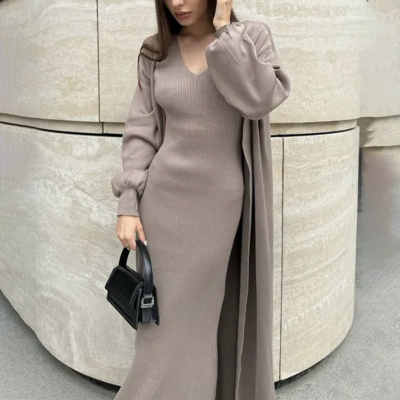 Ensemble cardigan et robe midi côtelée élégante pour femme de berg-feldt