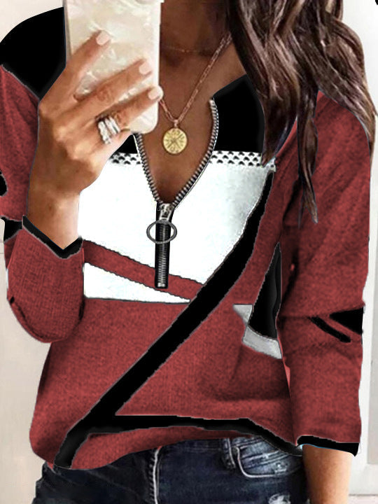 Sweat-shirt zippé à manches longues imprimé et tendance de Fudus