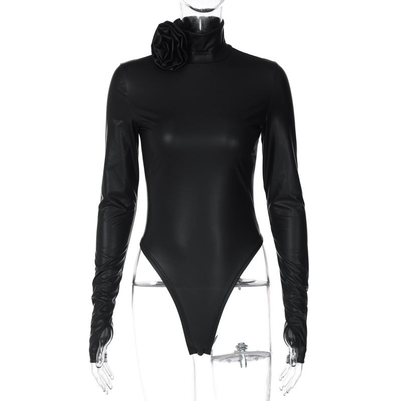 Body élégant à manches longues, encolure dégagée et applique florale pour femme berg-feldt