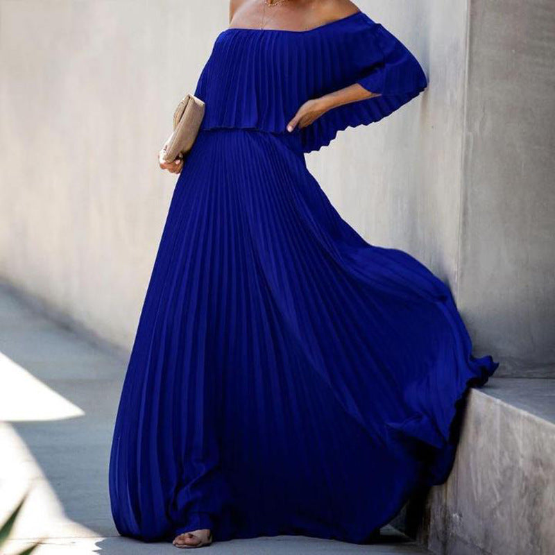 Robe longue femme Berg-Feldt plissée asymétrique et épaules dénudées