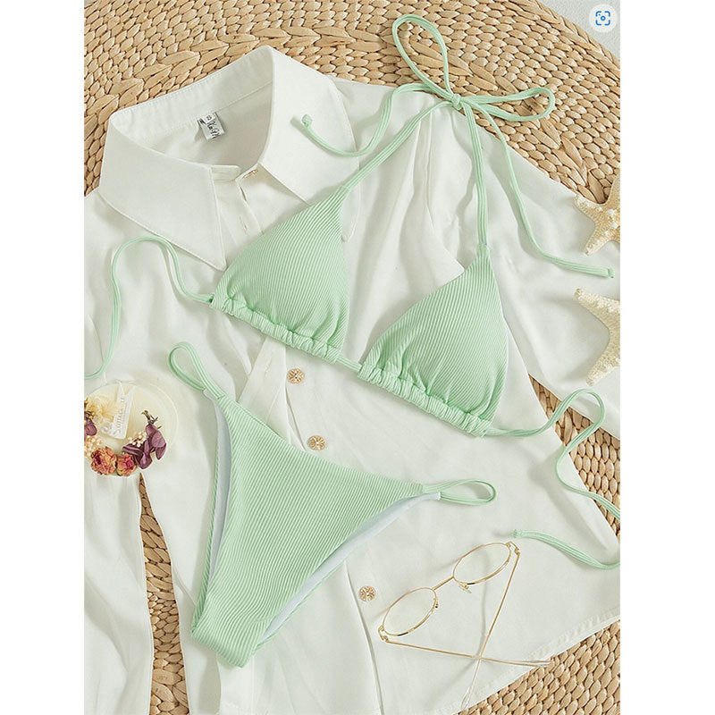 Ensemble de bikini en tricot côtelé pour femme avec hauts triangle et bretelles réglables, par berg-feldt
