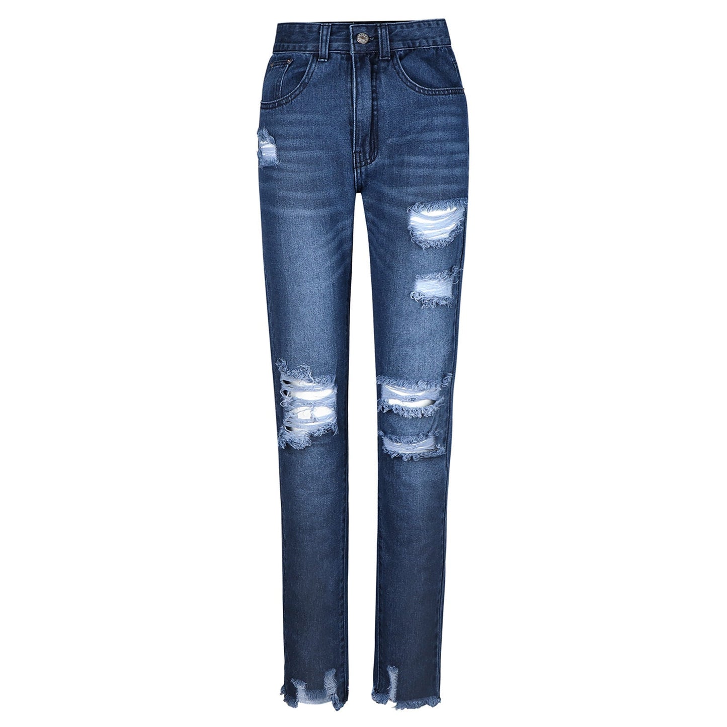Jeans Berg-Feldt pour femme : De haute qualité, coupe droite, taille haute, ourlet brut et légèrement déchirée.
