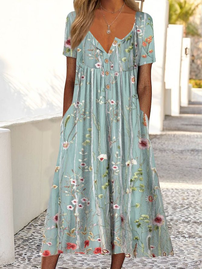 Berg-Feldt Robe longue classique à motif floral et poches latérales pour femme